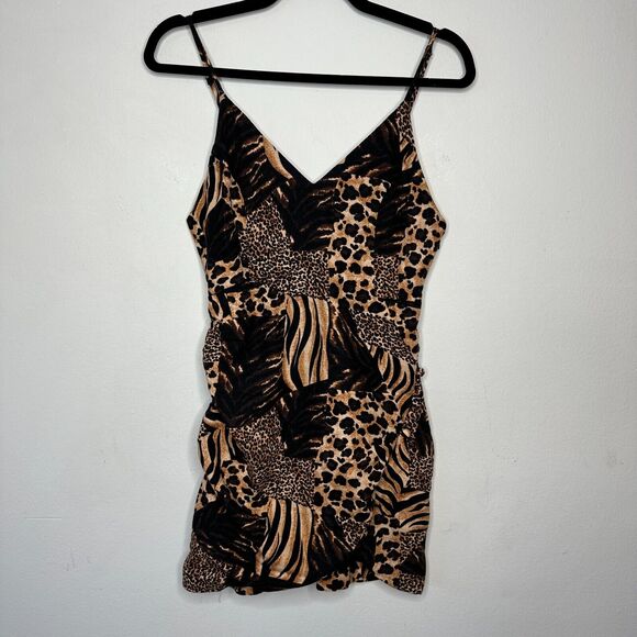 Urban Outfitters leopard Print V Neck Spaghetti Strap Tulip Hem Mini Dress Small - Picture 2 of 13